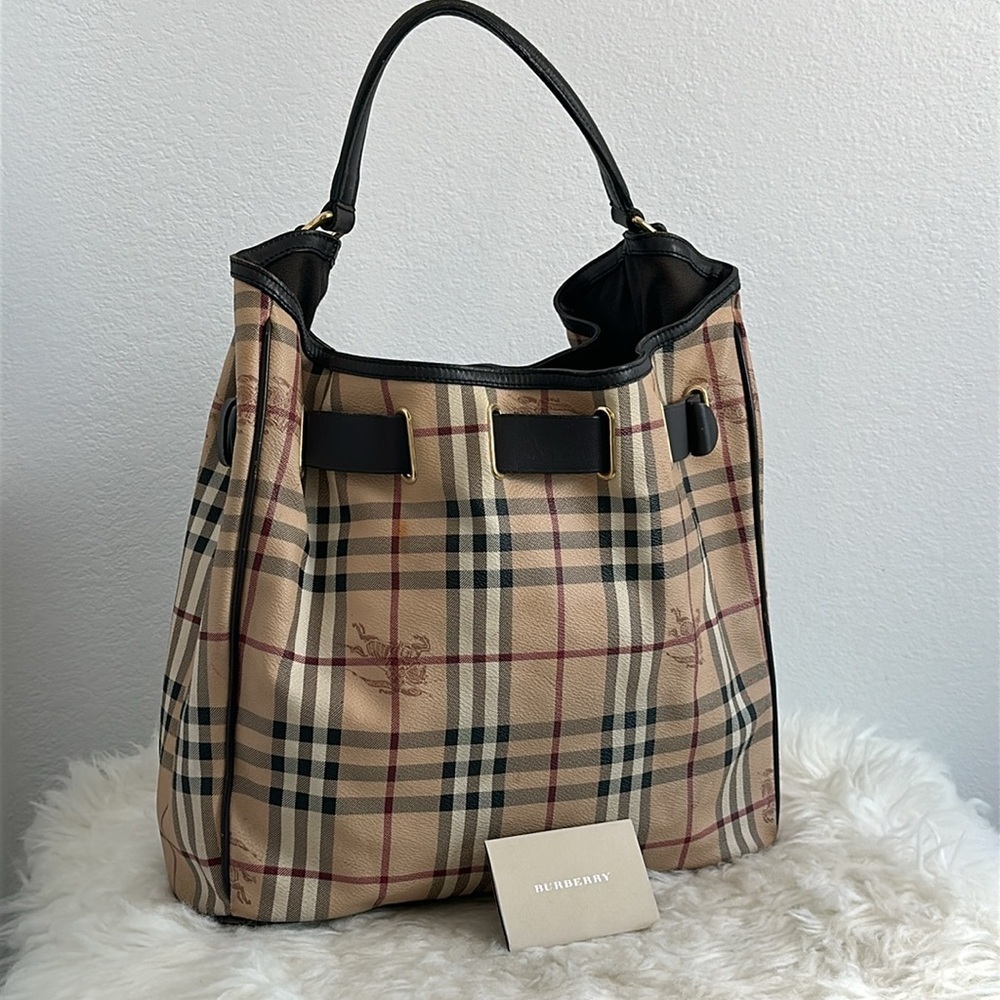 💯Authentic BURBERRY Haymarket Check Medium Walden Belted Hobo Bag🍀 - Picture 14 of 17